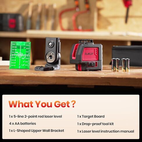 مستوى الليزر، Elikliv 4D Laser Level 360 Self Leveling، أداة خطوط مستوى الليزر الأخضر 200 قدم، ليزر خط متقاطع 4x360 درجة للبناء وتعليق الصور، مع بطاريتين قابلتين لإعادة الشحن (8 ساعات) in Kuwait