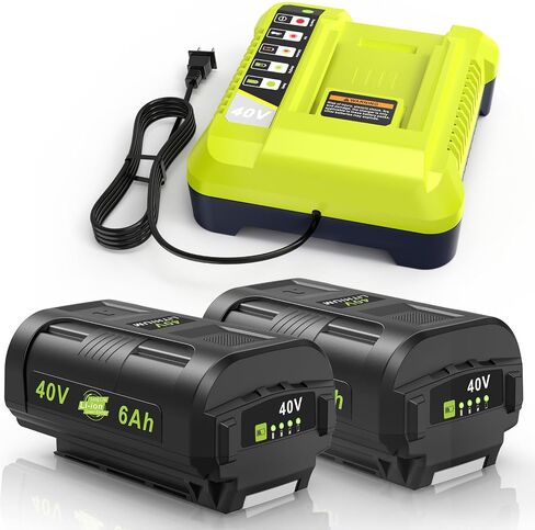 OP401 Charger + 2 PCS OP4060 40V MAX 6000MAH بطاريات محددة لأدوات RYOBI OP4015 OP4026 OP4030 OP4040 OP4050 OP4060 OP4011 OP4031 شحن سريع وسعة عالية in Saudi Arabia