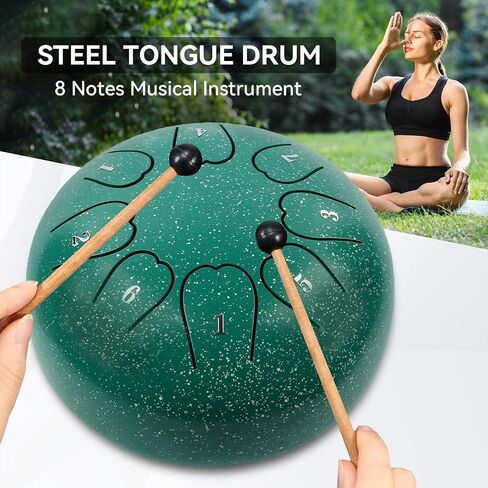 Rain Drum For Outside, Steel Tongue Drum 6 Inch 8 Notes, Tongue Drum with Mallets for Musical Education Entertainment Gifts (Black) in Saudi Arabia