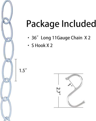 وصلة سلسلة فولاذية بطول 91.44 سم بطول 11 للنباتات المعلقة، ثبات قوي مع خطاف على شكل حرف S للتوصيل، أقصى حمل يصل إلى 40 رطلاً (عبوتان، كروم) in Kuwait