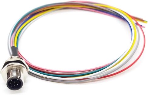 كابل موصل ذكر M12 8Pin، كابل تركيب خلفي مستقيم مشفر مقاوم للماء مقبس طيران ذكر كابل كهربائي غير محمي، وعاء مستشعر IP67 (0.5 متر) in Saudi Arabia
