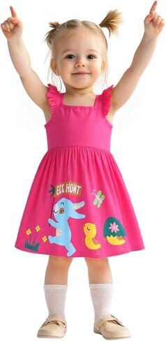 Hileelang Toddler Girl Easter Dress Summer Cotton Cutton Discaless Playwear Beach Sundress in Kuwait