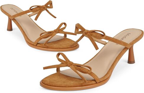 Modatope Two Strap Bow Tie Kitten Heel Sandals for Women Rounded Open Toe Heeled Sandals Women in Saudi Arabia