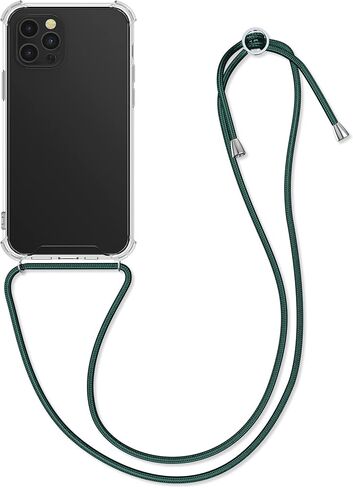 حافظة kwmobile Crossbody متوافقة مع حافظة Apple iPhone 12 Pro Max - غطاء هاتف شفاف من مادة TPU مع حزام حبل قصير - أسود/شفاف in Saudi Arabia