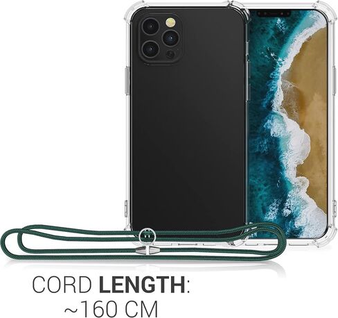 حافظة kwmobile Crossbody متوافقة مع حافظة Apple iPhone 12 Pro Max - غطاء هاتف شفاف من مادة TPU مع حزام حبل قصير - أسود/شفاف in Saudi Arabia