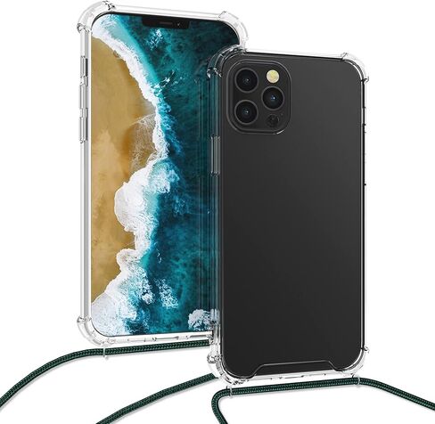 حافظة kwmobile Crossbody متوافقة مع حافظة Apple iPhone 12 Pro Max - غطاء هاتف شفاف من مادة TPU مع حزام حبل قصير - أسود/شفاف in Saudi Arabia