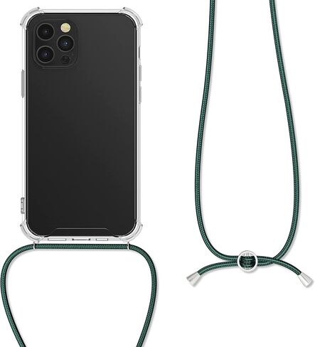 حافظة kwmobile Crossbody متوافقة مع حافظة Apple iPhone 12 Pro Max - غطاء هاتف شفاف من مادة TPU مع حزام حبل قصير - أسود/شفاف in Saudi Arabia