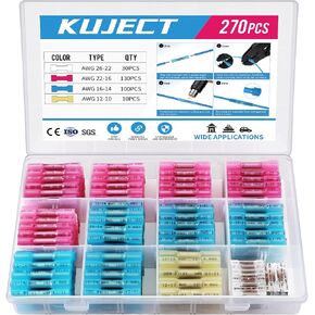 Kuject 130 قطعة من موصلات المؤخرة المنكمشة بالحرارة، 4 مقاسات مجموعة موصلات الأسلاك المعزولة المقاومة للماء، موصلات تجعيد كهربائية نحاسية معلب لمفصل ستيريو لشاحنة القوارب البحرية للسيارات in Kuwait