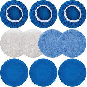 THINKWORK 6 Pcs Car Polishing Pad, Buffing Pad for 10 Inch Car Polisher, Microfiber Wax Applicator Pad for Car, Microfiber, Wool, Coral Fleece