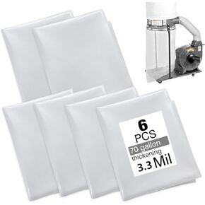 Dust collector bags 70 Gallon（6pcs single sided 5 mils 31" wide x 40" length） for Harbor Freight Central Machinery dust collector