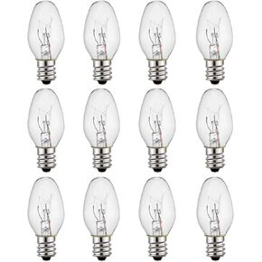 7 Watt Night Light Bulbs and Salt Lamps Replacement Bulbs,C7/7 Watt/120 V/45 Lumen,E12 Candelabra Base Light Bulbs,Warm White - Dimmable,12 Pack