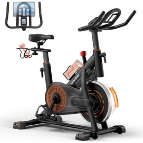YAMO Exercise Bike, Indoor Cycling Bike Brake Pad/Magnetic Stationary Bike for Home, Adjustable Resistance Silent Belt Drive, Cycle Bike with Comfortable Seat Cushion & Upgraded LCD Monitor