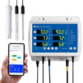 وحدة تحكم Bluelab Contpro Pro للشاشة الرقمية الآلية على مدار الساعة طوال أيام الأسبوع والجرعات وتسجيل البيانات لخزان الزراعة المائية (قاعدة فقط ، بدون مضخة) ، تشمل الرقم الهيدروجيني ، EC ، ومسبار درجة الحرارة
