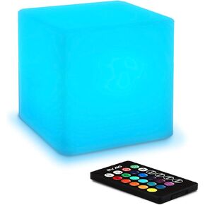 Mr.Go 16-inch Rechargeable LED Cube Chair Light, 16 RGB Colors LED Glow Cube Seat w/Remote, Waterproof LED Cube Table, Color Changing Cube Floor Lamp, Home Bedroom Patio Party Decorative Lighting
