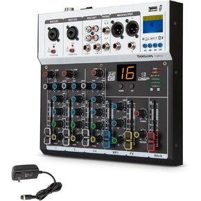 Professional Audio Mixer, 7 Channel, Input 48V Phantom Power Stereo Digital USB Bluetooth MP3 Computer Input, Build-in 16 Effect DSP, for Recording, Live Streaming, Podcasting