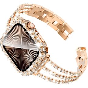 Surace Compatible with Apple Watch Bands 40mm for Women Series 6 5 4, Bling Diamond Rhinestone Link Bracelet with 2 in 1 Waterproof Bling Case Lace Edge Diamond Protective Bumper Face Cover, Black