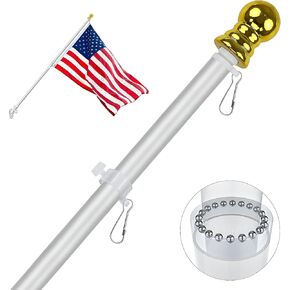Flag Pole, 360° Spinning 6FT Flag Pole for Outside House Garden Yard, Tangle Free, Rust Proof and Wind Resistant Aluminum Flagpole, Residential or Commercial Use (Silver Flagpole Only)