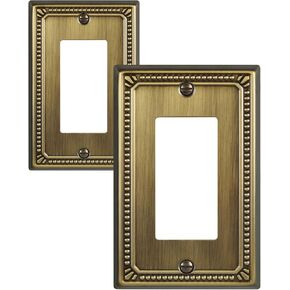 Double Toggle Light Switch Covers, 2-Pack Metal Switch Plate Covers, Decorative Sunken Pearls Wall Plates, 2-Gang, Antique Brass, 4.96''*4.88'', Midsize