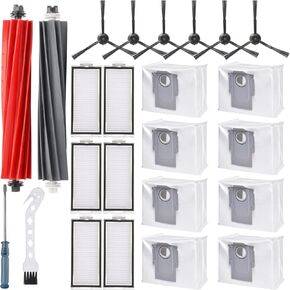 20Pcs Compatible with Roborock Q8 Max+ Q8 Max,Q5 Max+ Q5 DuoRoller Q5 Pro Q5 Pro+ Vacuum Robot Accessories Kit,2 Main Brush 4 Mop Pads 6 Side Brush 2 Hepa Filters 6 Vacuum Bags