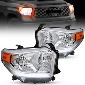 مجموعة المصابيح الأمامية Nilight متوافقة مع 2014 2015 2016 2017 2018 2019 2020 2021 Toyota Tundra Black Housing Amber عاكس واضح استبدال المصابيح الأمامية، ضمان لمدة عامين
