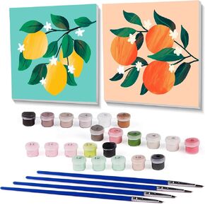 YarnMate 2 Pack Flowers Paint by Numbers Kit for Adults,Flowers Paint by Numbers on Canvas Framed,Acrylic Oil Easy Paint by Number Kits on Canvas with Frame for Home Wall Decor 8x8 inch (Flowers-2)