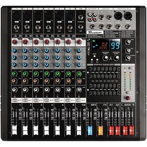 EX8 Professional Mixer Sound Card Console Desktop System Interface 8-Channel Digital USB/Bluetooth/MP3, Built-in Dual 7-Stage Equalizer and 99 Reverb Effect (EX8)