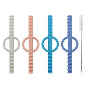 أنابيب Teether Hollow ، ألعاب التسنين للأطفال من 0 إلى 18 شهرًا ، تمضغ القش للأطفال الصغار الرضع ، BPA Free ، قابل للتجميد (4 عبوات)