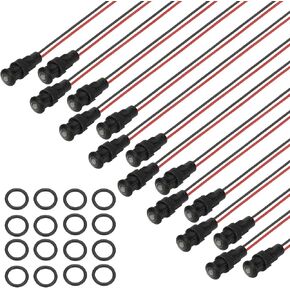 PATIKIL 8mm Red Signal Indicator Lights, 16 Pack AC/DC 12-24V Panel Mount Waterproof Warning Lamps for Industrial Electrical Car Motorcycles Boats Directional Dash Light, Black