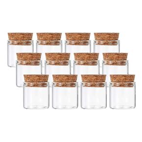 PATIKIL 50ml Test Tubes, 12pcs 3.94x1.18 Glass Clear Flat Bottom Test Tube Containers with Cork Stopper for Bead Party Candy Bath Salt Storage Scientific Experiment Plant Propagation