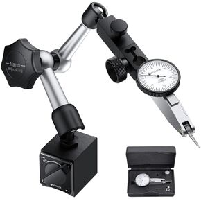 Neoteck 0-0.03"/0.0005" Dial Test Indicator with 132lbs(60kg) Max Pull Magnetic Base Stand Test Indicator Set with 3/8 inch (9.52mm) Clamping Hole for Machine Set-Up and Narrow Area Measurement