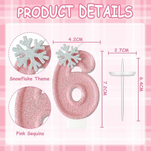 Pink Snowflake Number Candles, Pink Number Candles, Cake Number Candles, Romantic and Delicate Shape Suitable for ice and Snow Romantic Birthday Parties, Anniversary Cake Decorations(8) in Saudi Arabia