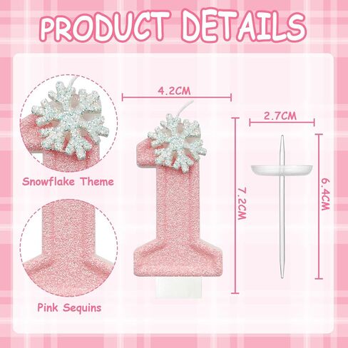Pink Snowflake Number Candles, Pink Number Candles, Cake Number Candles, Romantic and Delicate Shape Suitable for ice and Snow Romantic Birthday Parties, Anniversary Cake Decorations(8) in Saudi Arabia