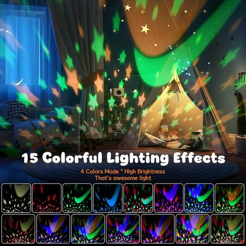 Star Projector Night Light for Kids, 360 Degree Rotating Starry Projector Lamp, 15 Colors Mode, Gifts for 2-12 Year Old Girls Boys for Nursery Bedroom(White) in Kuwait