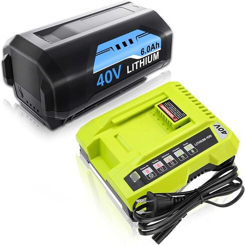 بطارية بديلة وشاحن 6000 مللي أمبير في الساعة OP40601 لبطارية Ryobi 40V OP4050A OP4040 OP4030 OP4026A OP40201 ZROP4026 بطارية متوافقة مع بطارية Ryobi 40 فولت أداة طاقة لاسلكية 【40 فولت 6.0 أمبير】 in Saudi Arabia