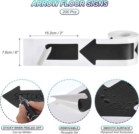 PATIKIL 200 PCS Adhesive Arrow Stickers, 3"x6" Arrow Floor Sticker Tape, Arrow Adhesive Floor Marker Sticker Directional Arrow Decal Large for Christmas Classroom Warehouse, Orange in Kuwait