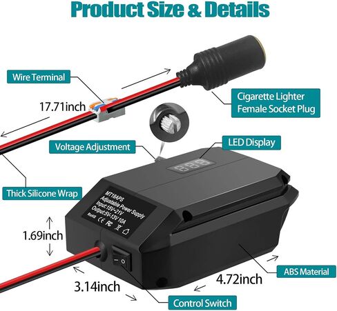 20V to12v خطوة لأسفل المحول لـ Craftsman V20 20V أيون أيون بطارية محول عجلة الطاقة ، محول محول مخفض الجهد مع ولاعة سجائر ، منظم محول باك لأجهزة السيارات in Saudi Arabia