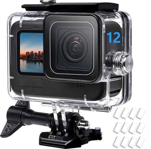 FitStill 263FT/80M Aluminum Alloy Protective Underwater Waterproof Case for Go Pro Hero 13 Hero 12 Hero 11 Hero 10 Hero 9 Black,2 Cold Shoe Bracket for Hero13/12/11/10/9 Black Action Camera Accessory in Kuwait