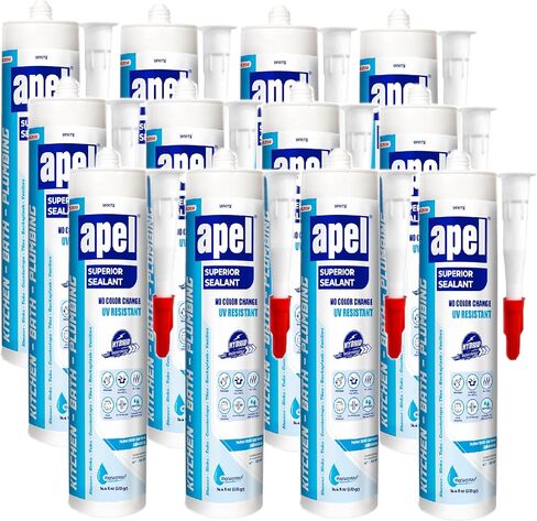apel DS200 Hybrid Premium Polymer Sealant - UV Resistant Paintable Silicone Caulk, for Window, Door and Siding, Perfect Multi Surface Adhesion, Waterproof, White, (12x14.4 fl oz) - 12 Pack in Saudi Arabia