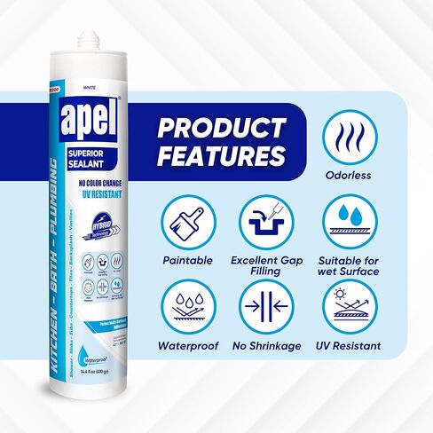 apel DS200 Hybrid Premium Polymer Sealant - UV Resistant Paintable Silicone Caulk, for Window, Door and Siding, Perfect Multi Surface Adhesion, Waterproof, White, (12x14.4 fl oz) - 12 Pack in Saudi Arabia