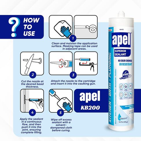 apel DS200 Hybrid Premium Polymer Sealant - UV Resistant Paintable Silicone Caulk, for Window, Door and Siding, Perfect Multi Surface Adhesion, Waterproof, White, (12x14.4 fl oz) - 12 Pack in Saudi Arabia