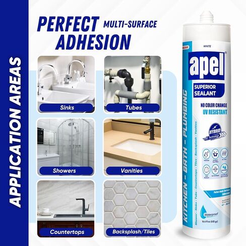 apel DS200 Hybrid Premium Polymer Sealant - UV Resistant Paintable Silicone Caulk, for Window, Door and Siding, Perfect Multi Surface Adhesion, Waterproof, White, (12x14.4 fl oz) - 12 Pack in Saudi Arabia