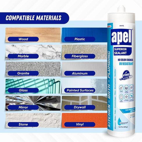 apel DS200 Hybrid Premium Polymer Sealant - UV Resistant Paintable Silicone Caulk, for Window, Door and Siding, Perfect Multi Surface Adhesion, Waterproof, White, (12x14.4 fl oz) - 12 Pack in Saudi Arabia