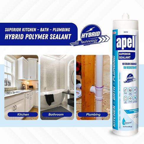 apel DS200 Hybrid Premium Polymer Sealant - UV Resistant Paintable Silicone Caulk, for Window, Door and Siding, Perfect Multi Surface Adhesion, Waterproof, White, (12x14.4 fl oz) - 12 Pack in Saudi Arabia