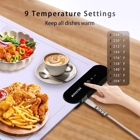Electric Food Warming Mat with 9 Temperature Settings, Quick Heating Pad, Auto-Off Timer, Portable Silicone Food Warmer for Parties and Buffets in Saudi Arabia