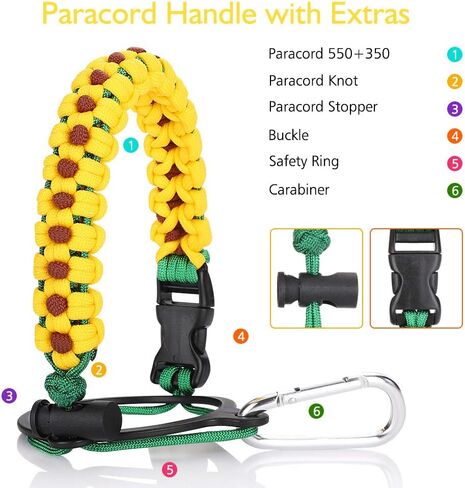 Accmor Paracord Water Bottle Handle for 12oz to 64oz Older Version Wide Mouth Hydro Flask, Bottles Accessories Paracord Strap Carrier Assembled with Safety Ring and Carabiner for Hiking in Saudi Arabia