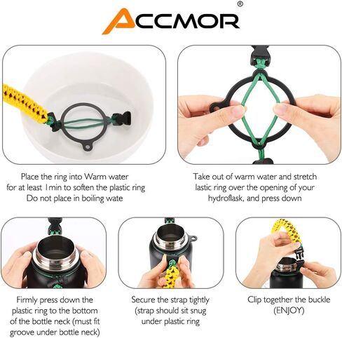 Accmor Paracord Water Bottle Handle for 12oz to 64oz Older Version Wide Mouth Hydro Flask, Bottles Accessories Paracord Strap Carrier Assembled with Safety Ring and Carabiner for Hiking in Saudi Arabia