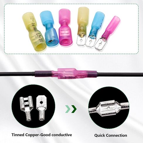 Twidec/100PCS Nylon Spade Connectors Kit 22-18 Gauge Quick Disconnect Fully Insulated Male and Female Wire Spade Terminal Assortment Kit Red N-025-R in Kuwait