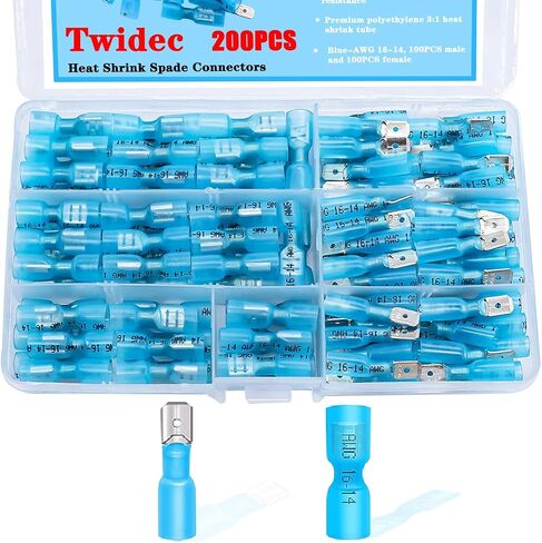 Twidec/100PCS Nylon Spade Connectors Kit 22-18 Gauge Quick Disconnect Fully Insulated Male and Female Wire Spade Terminal Assortment Kit Red N-025-R in Kuwait