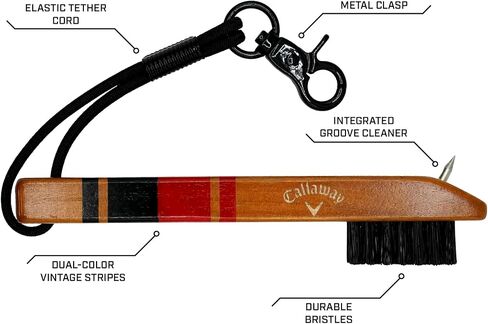 Callaway Golf Heritage Club Brush Light Blue/Navy - Vintage Inspired Wood Golf Brush with Groove Cleaner, Elastic Rope & Metal Clip, Non-damaging Nylon bristles, Fits on Any Golf Bag in Kuwait
