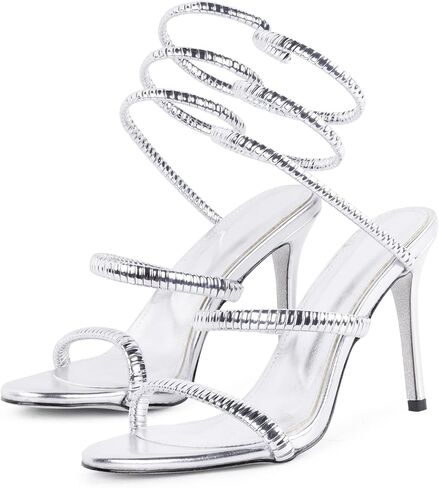 perixir Gold Heels for Women, High Heels with Spiral, 4.17" Stiletto Heeled Sandals for Dressy Women, Lace Up Sandals Comfortable Slingback Sandal in Saudi Arabia